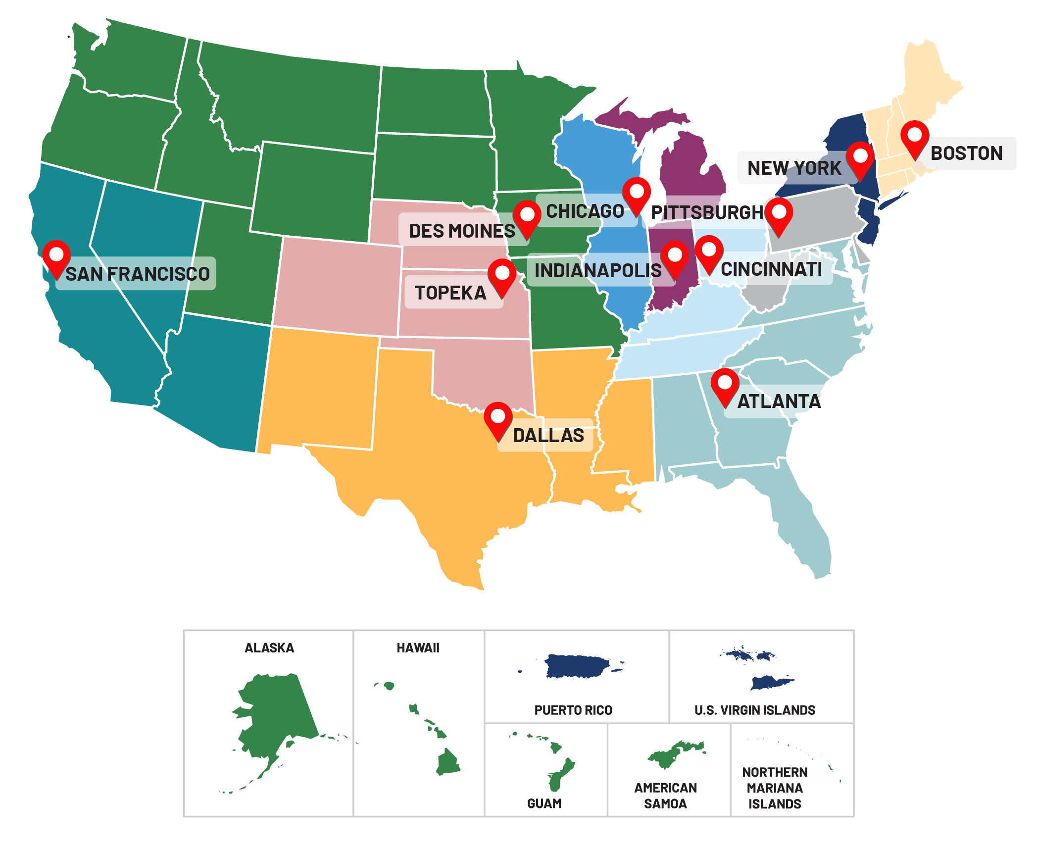 map of Federal Home Loan Banks nationwide